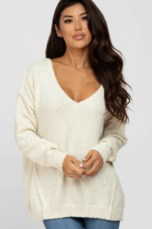Cream V-Neck Sweater sold by Pinkblush