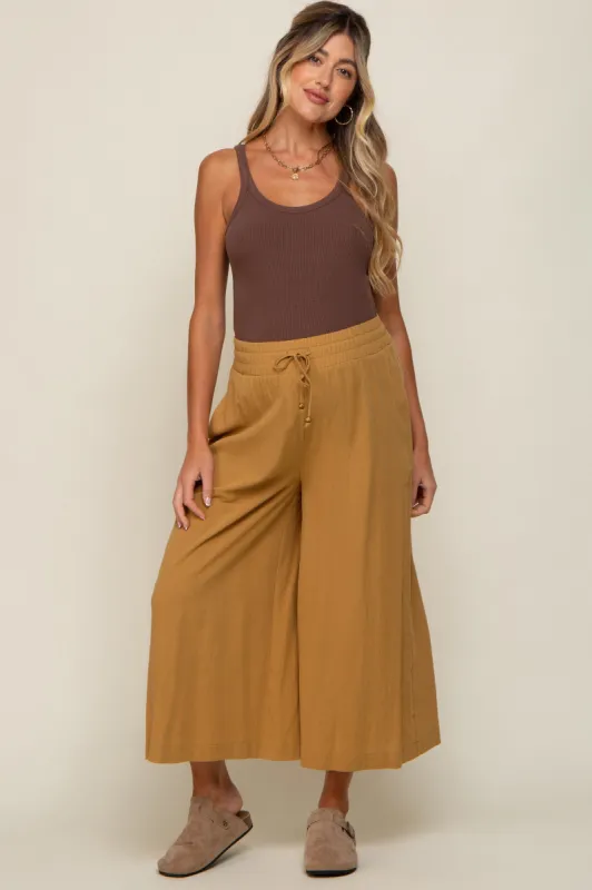 Dark Yellow Drawstring Wide Leg Maternity Pants sold by Pinkblush