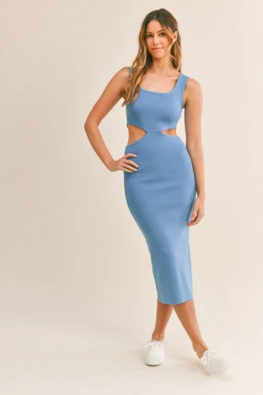 Blue Sleeveless Side Cutout Midi Dress sold by Pinkblush