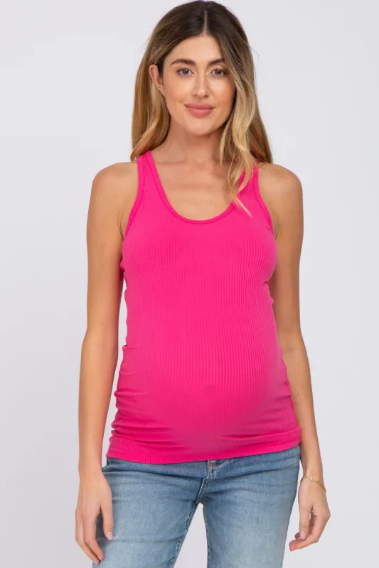 Fuchsia Ribbed Racerback Maternity Tank Top sold by Pinkblush