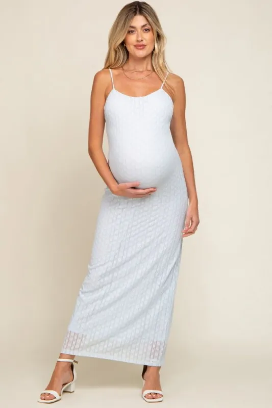 Light Blue Floral Knit Lace Maternity Maxi Dress sold by Pinkblush