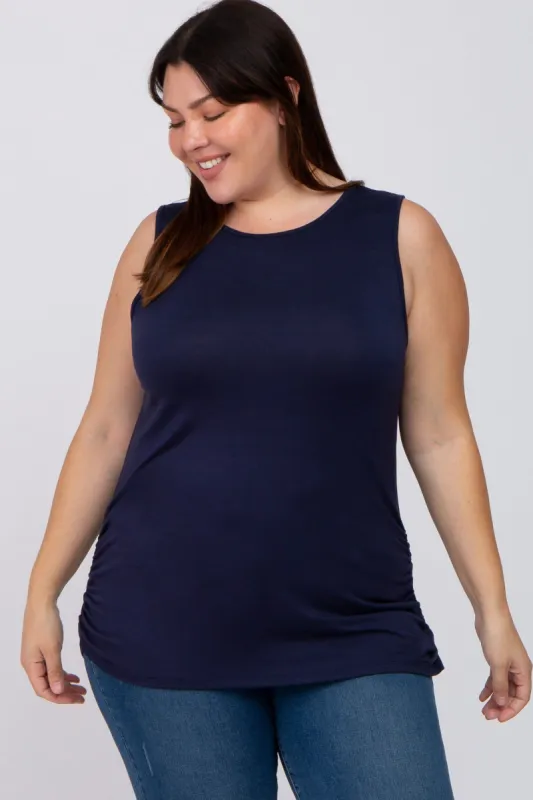 Navy Ruched Side Plus Tank made by Pinkblush