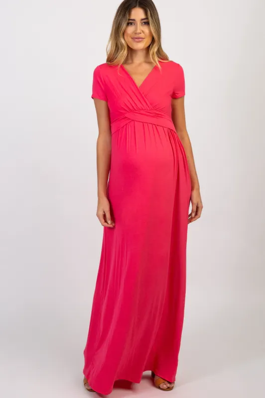 PinkBlush Coral Draped Maternity/Nursing Maxi Dress sold by Pinkblush