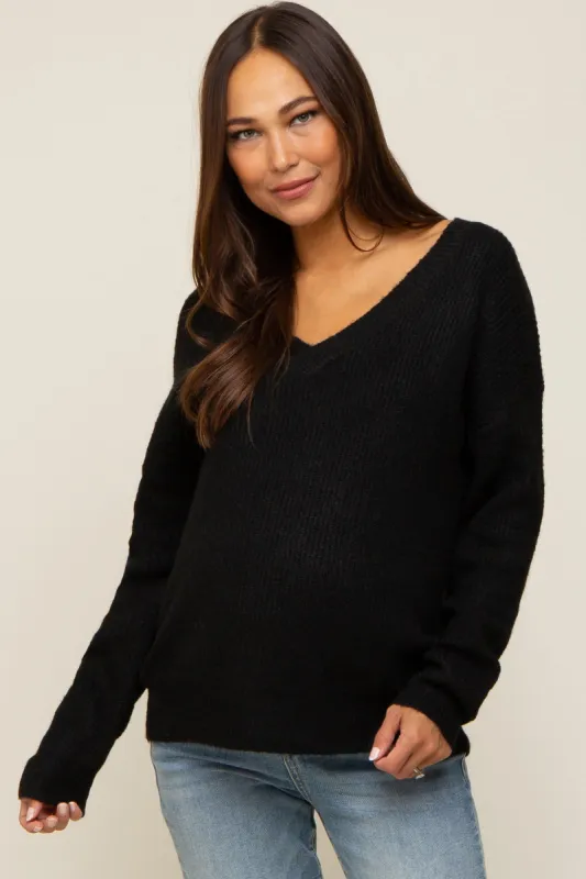 Black V-Neck Relaxed Fit Maternity Sweater sold by Pinkblush