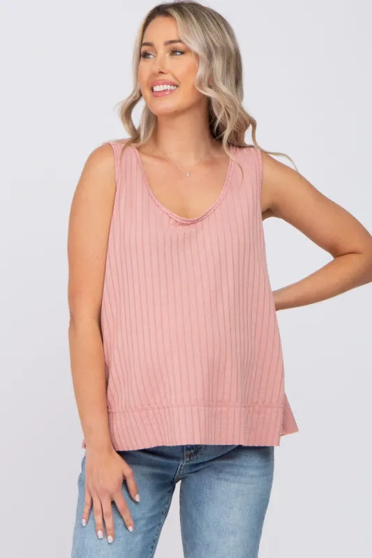 Pink Ribbed Raw Hem Maternity Tank Top sold by Pinkblush