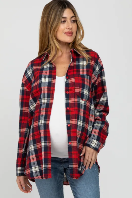 Red Plaid Oversized Maternity Top sold by Pinkblush