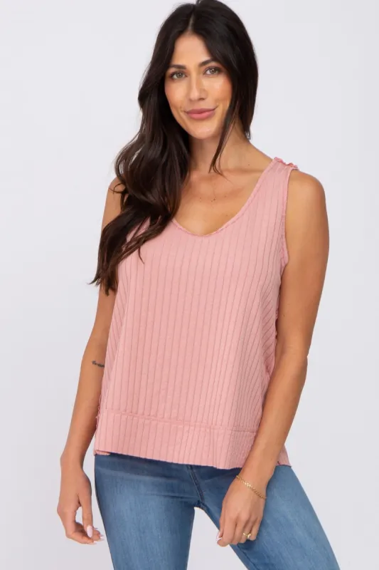 Pink Ribbed Raw Hem Tank Top sold by Pinkblush