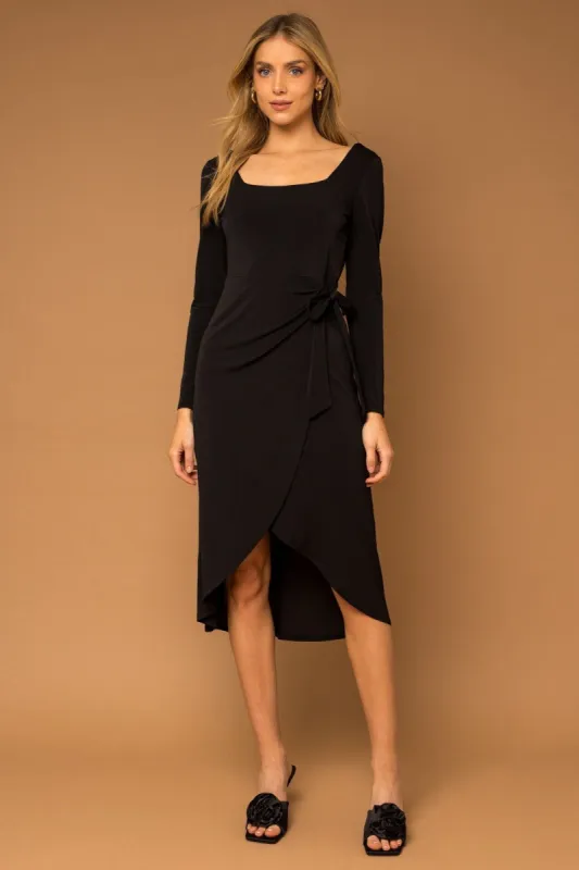 Black Long Sleeve Side Tie Midi Dress sold by Pinkblush