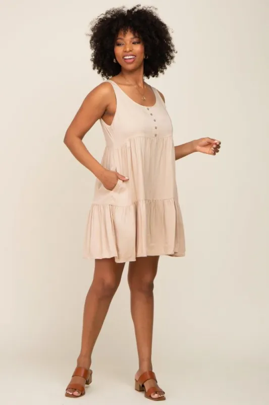 Beige Sleeveless Tiered Dress sold by Pinkblush