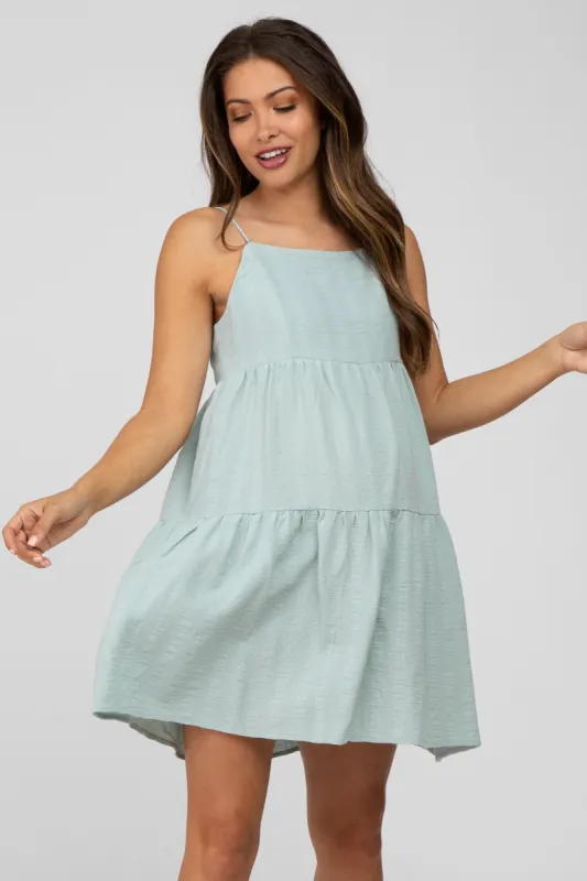 Mint Tiered Maternity Mini Dress sold by Pinkblush