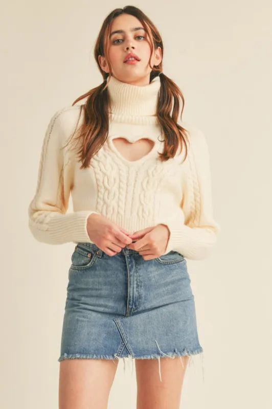 Ivory Reversible Heart Cut Out Sweater sold by Pinkblush