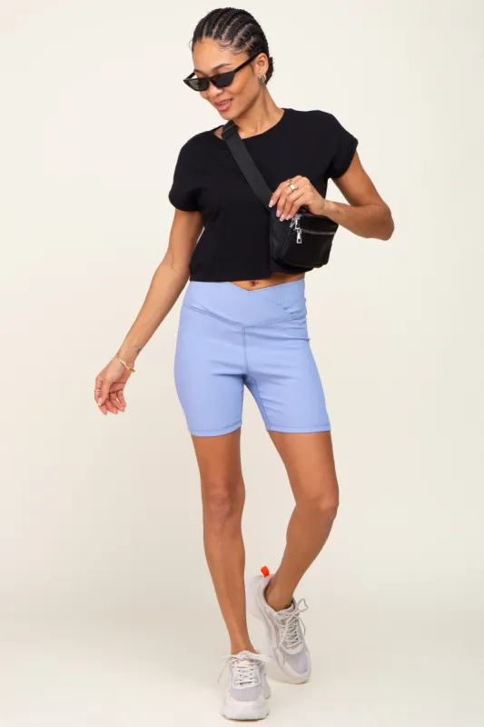 Periwinkle Ribbed Crisscross Biker Shorts sold by Pinkblush