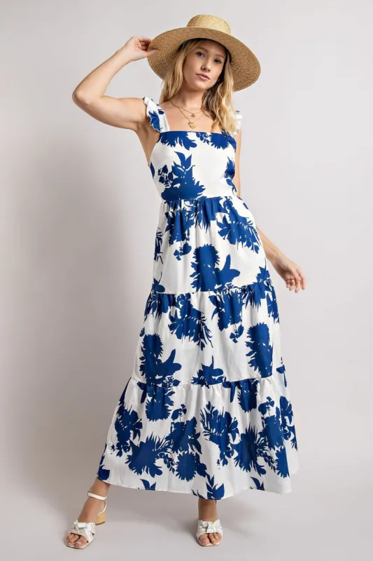 Blue Tie Back Print Maxi Dress sold by Pinkblush