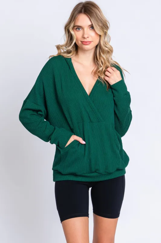 Forest Green Ribbed Hooded Wrap Long Sleeve Top sold by Pinkblush