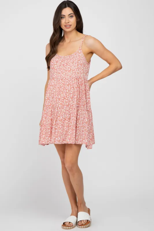 Salmon Floral Tiered Maternity Mini Dress sold by Pinkblush