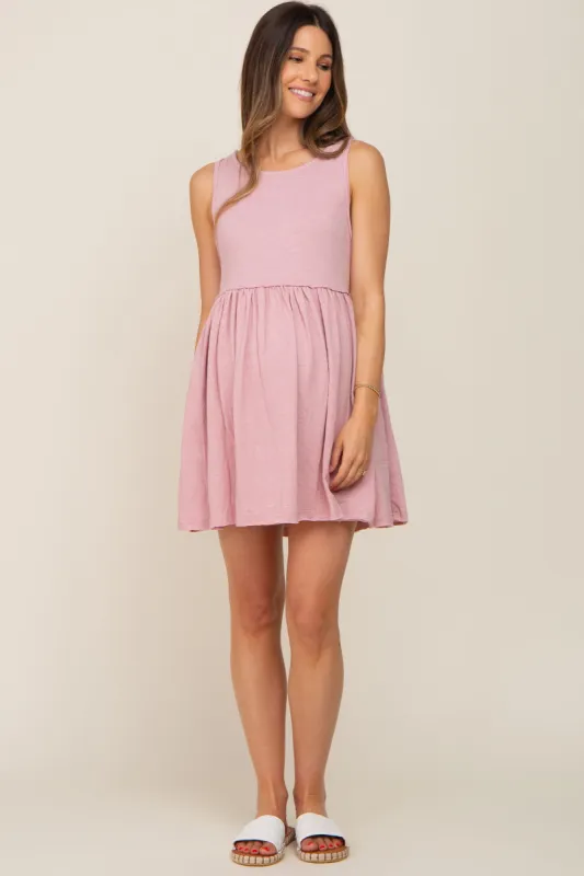 Mauve Sleeveless Babydoll Maternity Mini Dress sold by Pinkblush