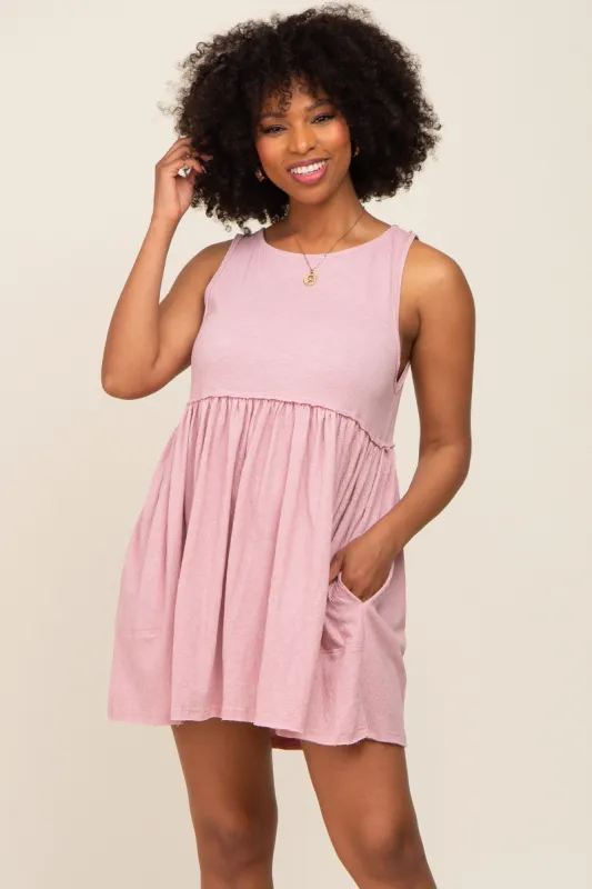 Mauve Sleeveless Babydoll Mini Dress sold by Pinkblush