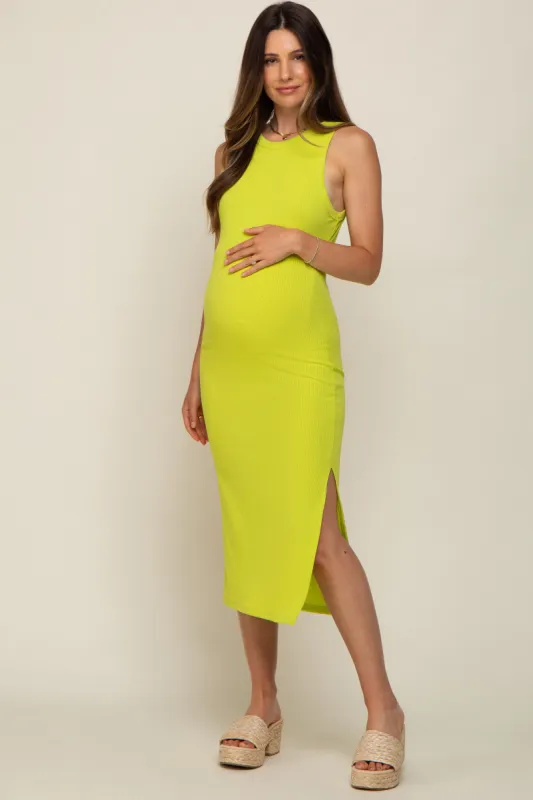 Lime Sleeveless Ribbed Maternity Midi Dress sold by Pinkblush