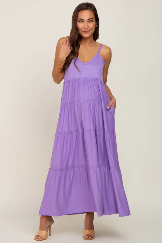 Lavender Tiered Sleeveless Maternity Maxi Dress sold by Pinkblush