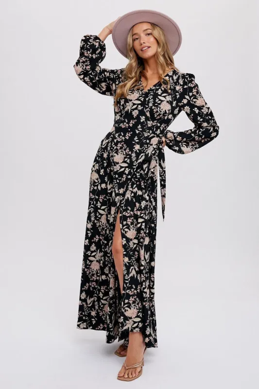 Black Floral Wrap Maxi Dress sold by Pinkblush