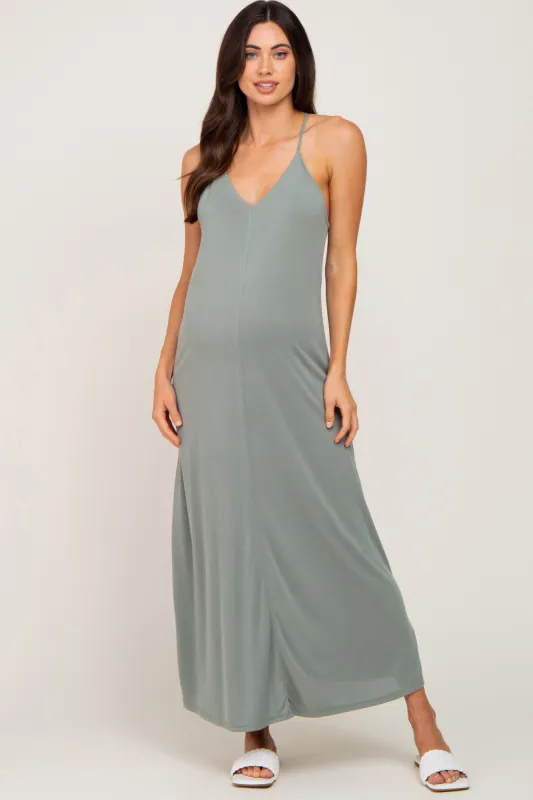 Olive Racerback Maternity Maxi Dress sold by Pinkblush