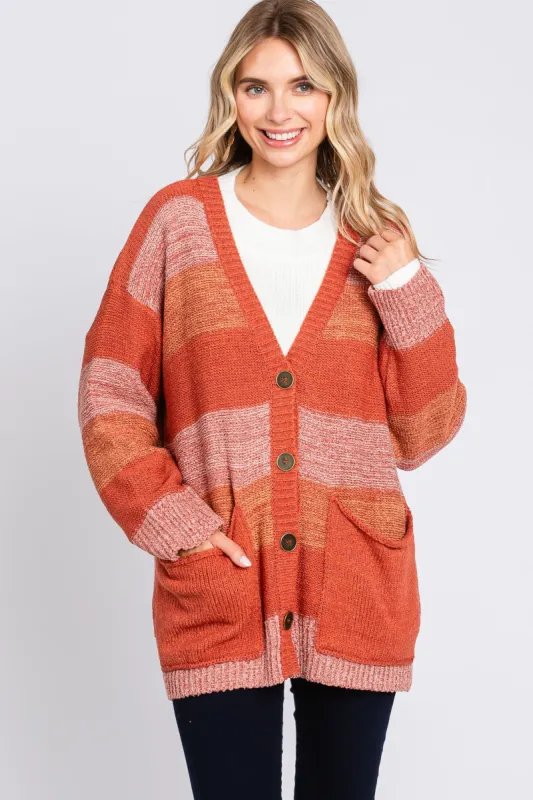 Rust Combo Striped Cardigan sold by Pinkblush