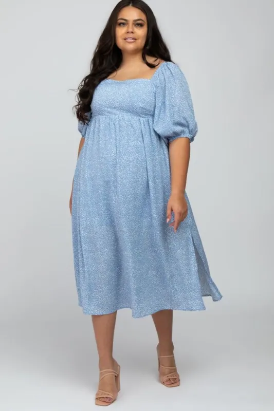 Light Blue Dot Print Plus Midi Dress sold by Pinkblush