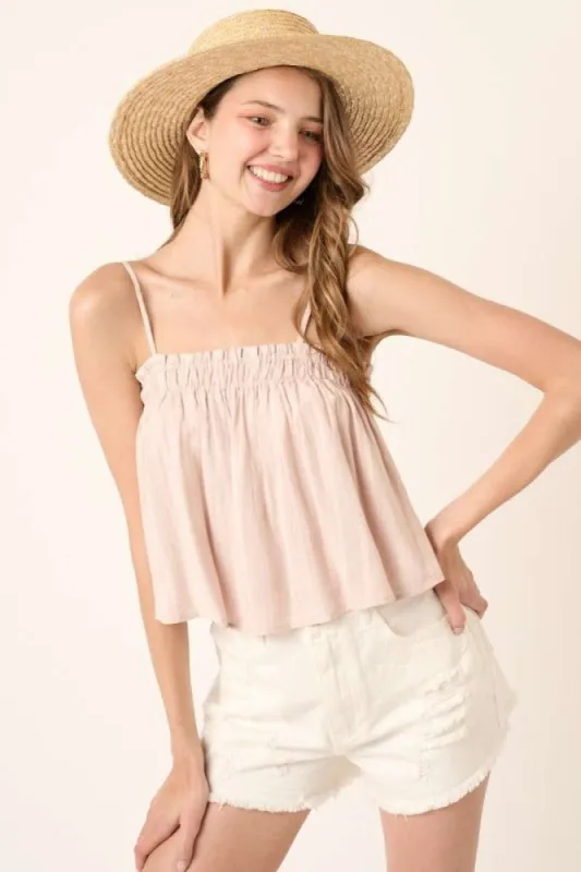 Sand Stripe Texture Elastic Detail Crop Tank Top sold by Pinkblush