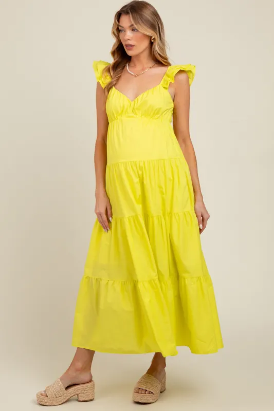 Lime Sleeveless Tiered Maternity Maxi Dress sold by Pinkblush