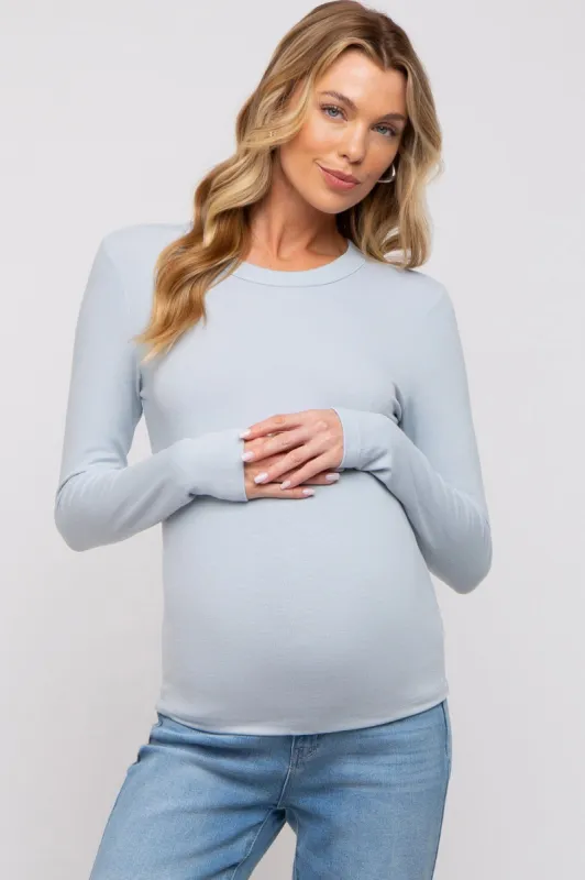 Light Blue Long Sleeve Maternity Top sold by Pinkblush