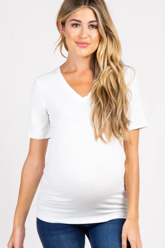 Ivory Basic V-Neck Maternity Top sold by Pinkblush