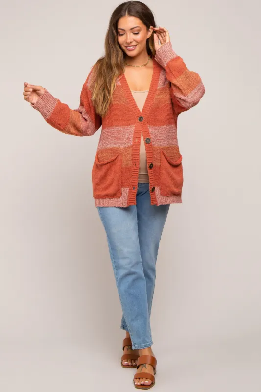 Rust Combo Striped Maternity Cardigan sold by Pinkblush