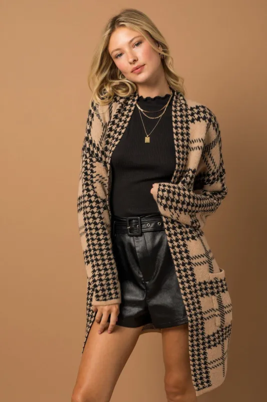Mocha Houndstooth Long Cardigan sold by Pinkblush