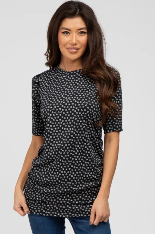 Black Ditsy Floral Ruched Top sold by Pinkblush