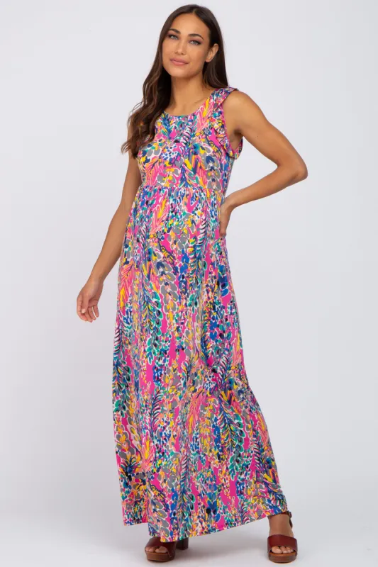 Fuchsia Abstract Maternity Maxi Dress sold by Pinkblush