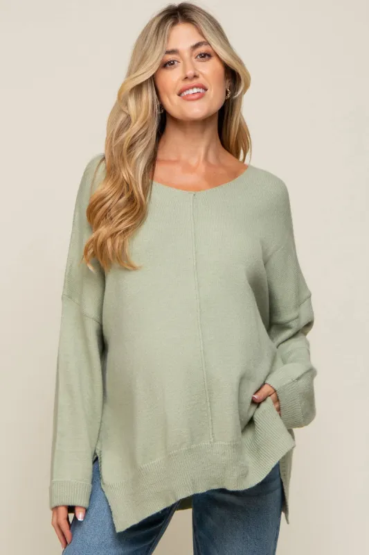 Light Olive Dolman Sleeve Side Slit Maternity Sweater sold by Pinkblush