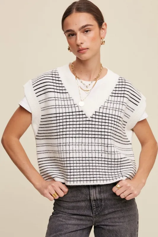 Cream Plaid V-Neck Cropped Sweater Vest sold by Pinkblush