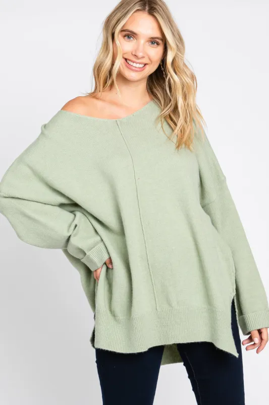 Light Olive Dolman Sleeve Side Slit Sweater sold by Pinkblush