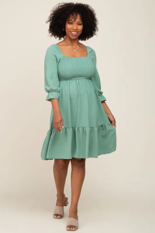 Light Olive Smocked Ruffle Dress sold by Pinkblush