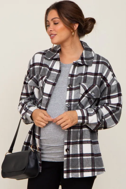 Black Plaid Brushed Maternity Shacket sold by Pinkblush