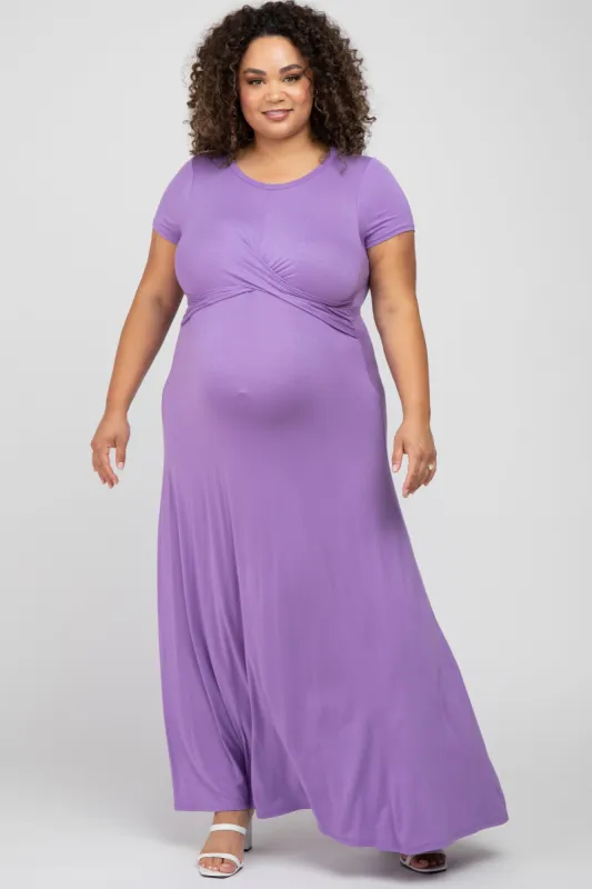 Lavender Twist Front Maternity Plus Maxi Dress sold by Pinkblush