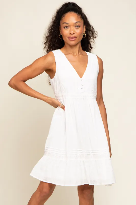 White Button Front Crochet Accent Dress sold by Pinkblush