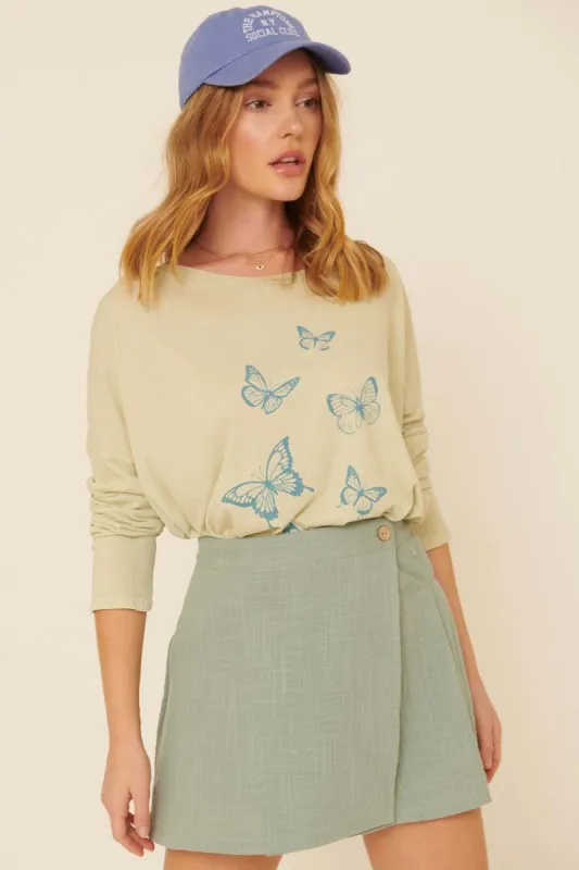 Sage Woven Front Button Wrap Back Pleated Mini Skirt sold by Pinkblush