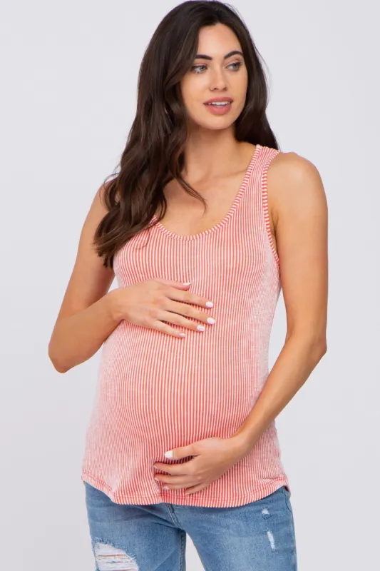 Coral Striped Maternity Tank Top sold by Pinkblush