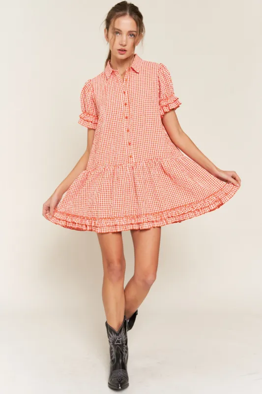 Red Button Down Baby Doll Mini Dress sold by Pinkblush