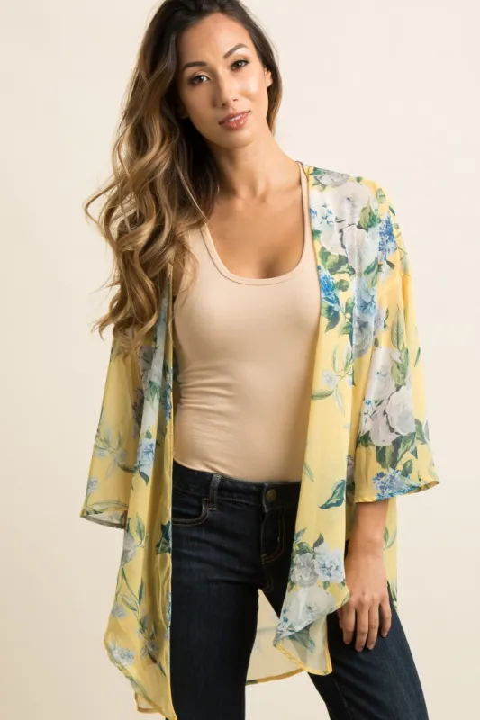 PinkBlush Yellow Floral Chiffon Bell Sleeve Cover Up sold by Pinkblush