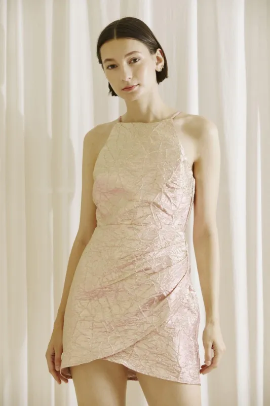 Pink Gold Metallic Asymmetric Mini Dress sold by Pinkblush