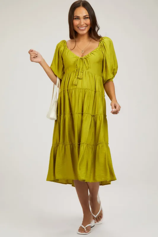Lime Tiered Maternity Midi Dress sold by Pinkblush