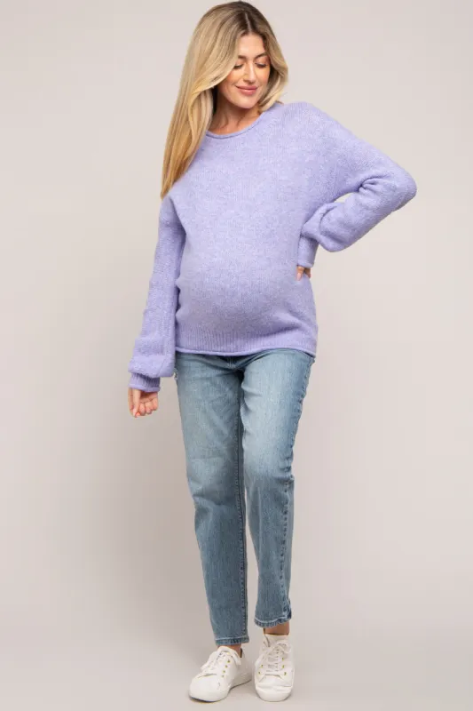 Lavender Soft Knit Rolled Hem Maternity Sweater sold by Pinkblush