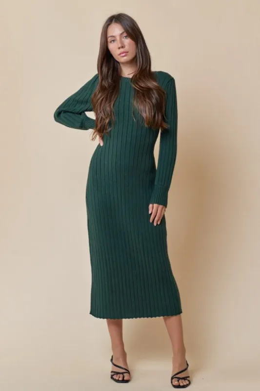 Forest Green Back Tie Sweater Dress sold by Pinkblush